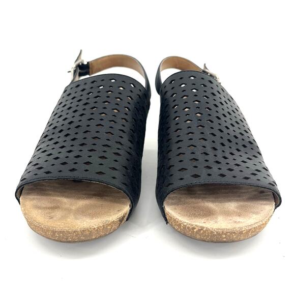 Josef Seibel Black Perforated Leather Slingback Open Toe Heeled Sandals US 8.5 - Picture 3 of 10